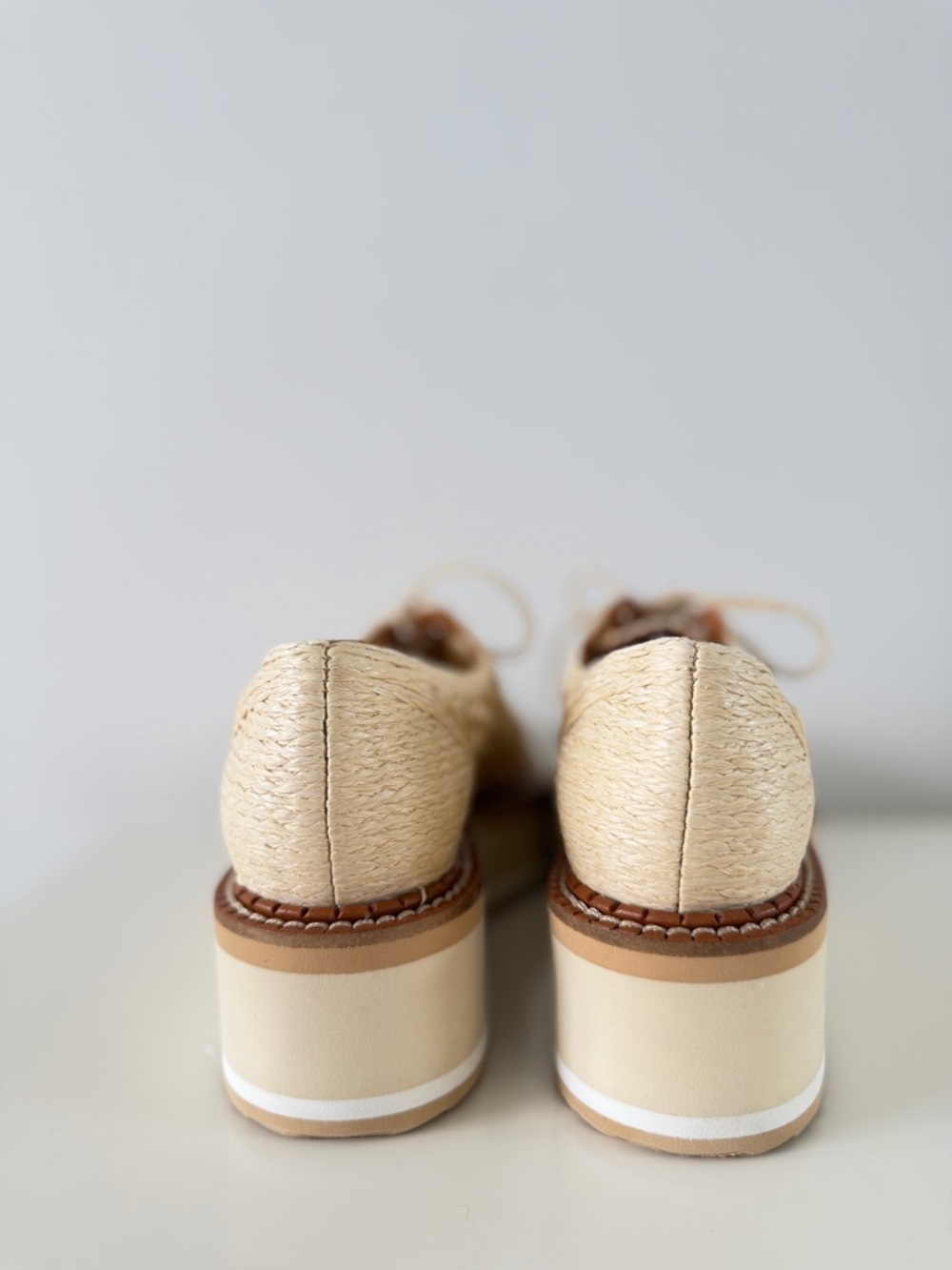 Clergerie Borril Raffia Platform Oxfords Cream Lace-Up EU 36.5 US 6 - 6.5 - Picture 3 of 14
